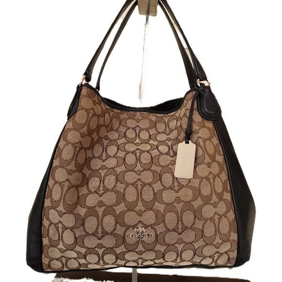 Euc Coach Edie Signature Jacquard Tan & Brown Shoulder Bag - Picture 2 of 14